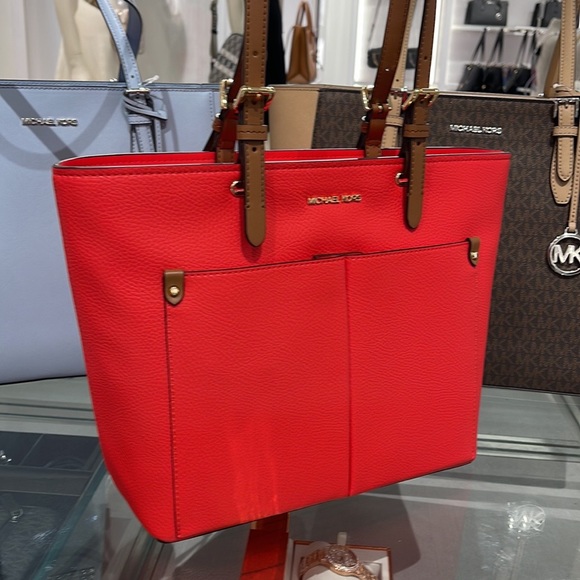 MICHAEL KORS JET SET TRAVEL MEDIUM DOUBLE POCKET TOTE NON-LEATHER VEGAN 
NWT - Picture 9 of 16